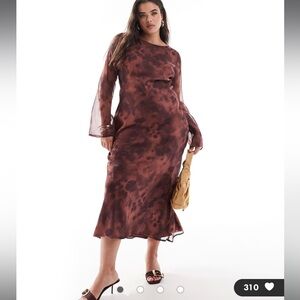 Elegant Brown Abstract Print Long Sleeve Dress